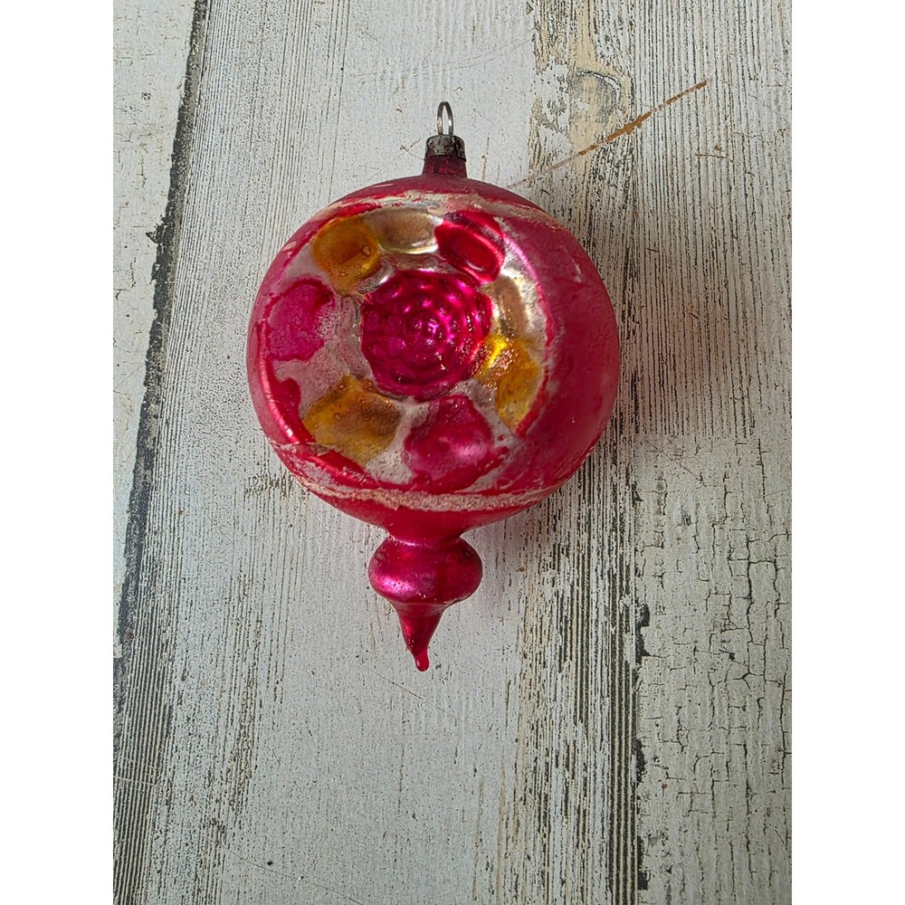 Antique double indent teardrop red glass ornament colon?
